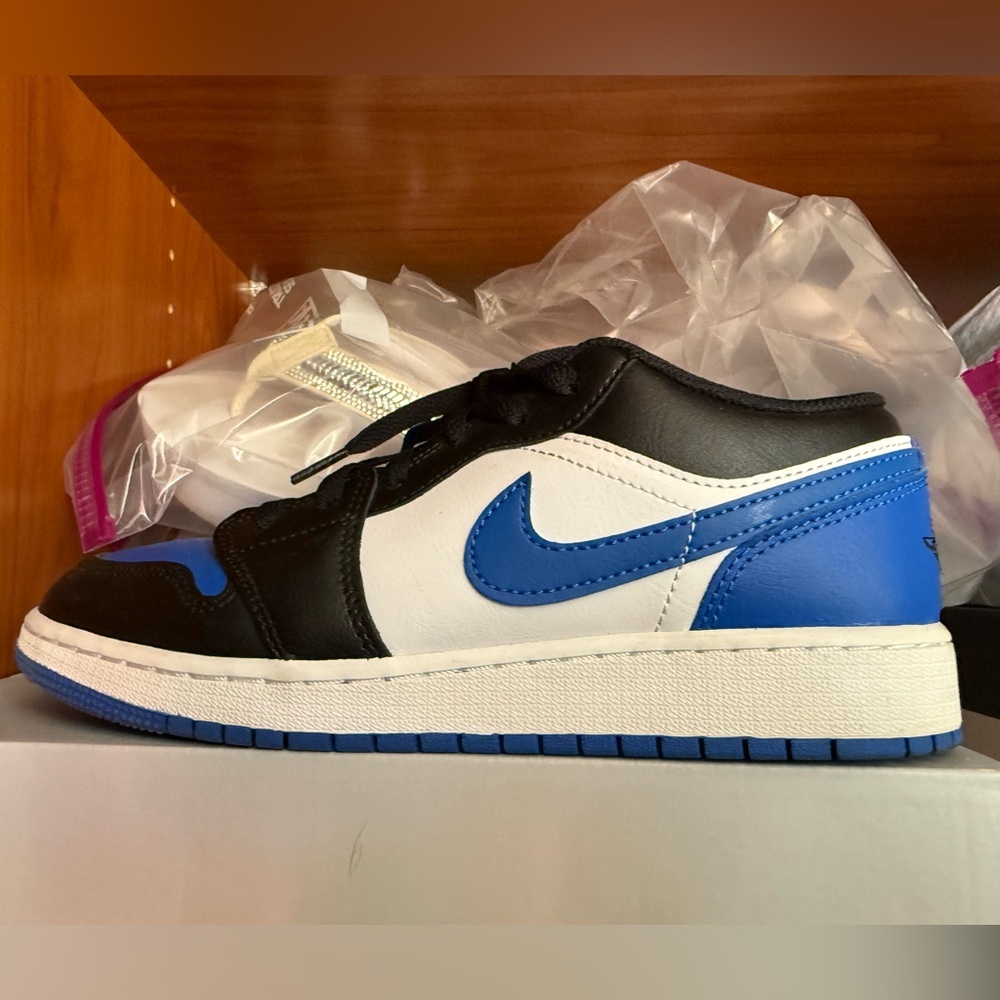 Air Jordan Black, Blue, and White low tops